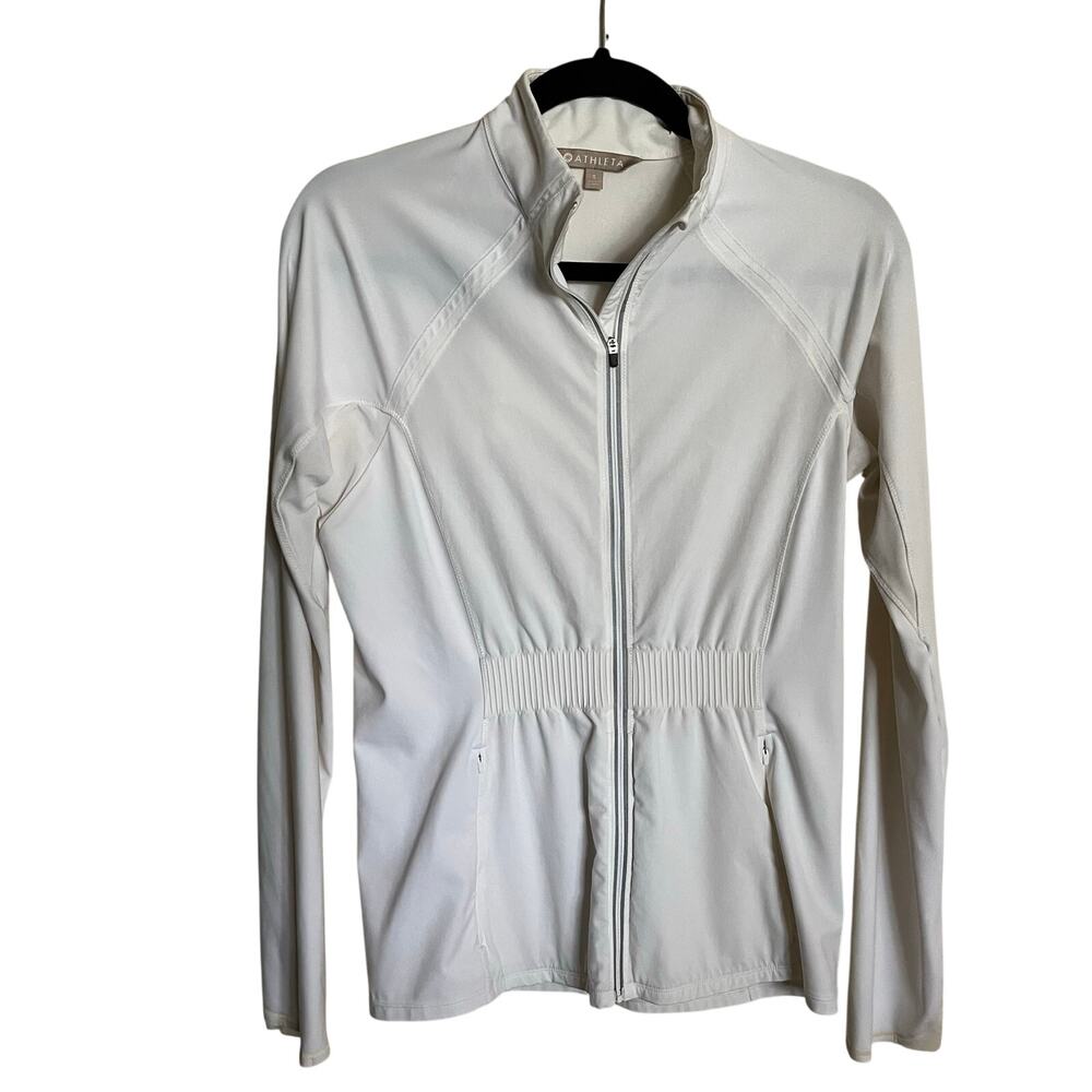 Athleta‎ Jacket White Run Free Full Zip Cinched Waist Vented Reflective Small